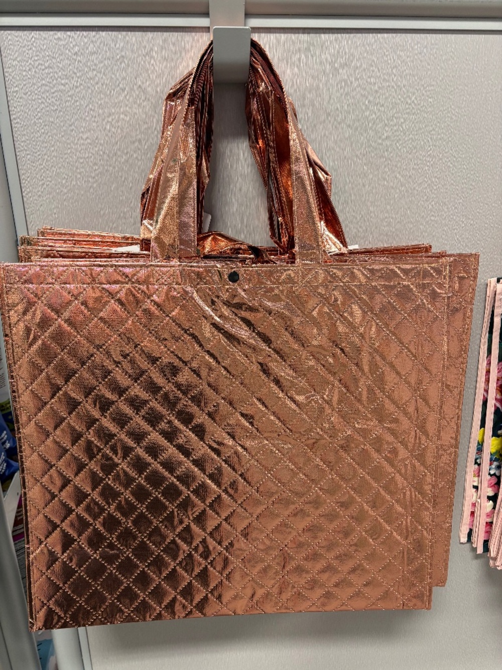 VIRAL METALLIC COPPER REUSABLE TOTE BAG WITH TOP SNAP